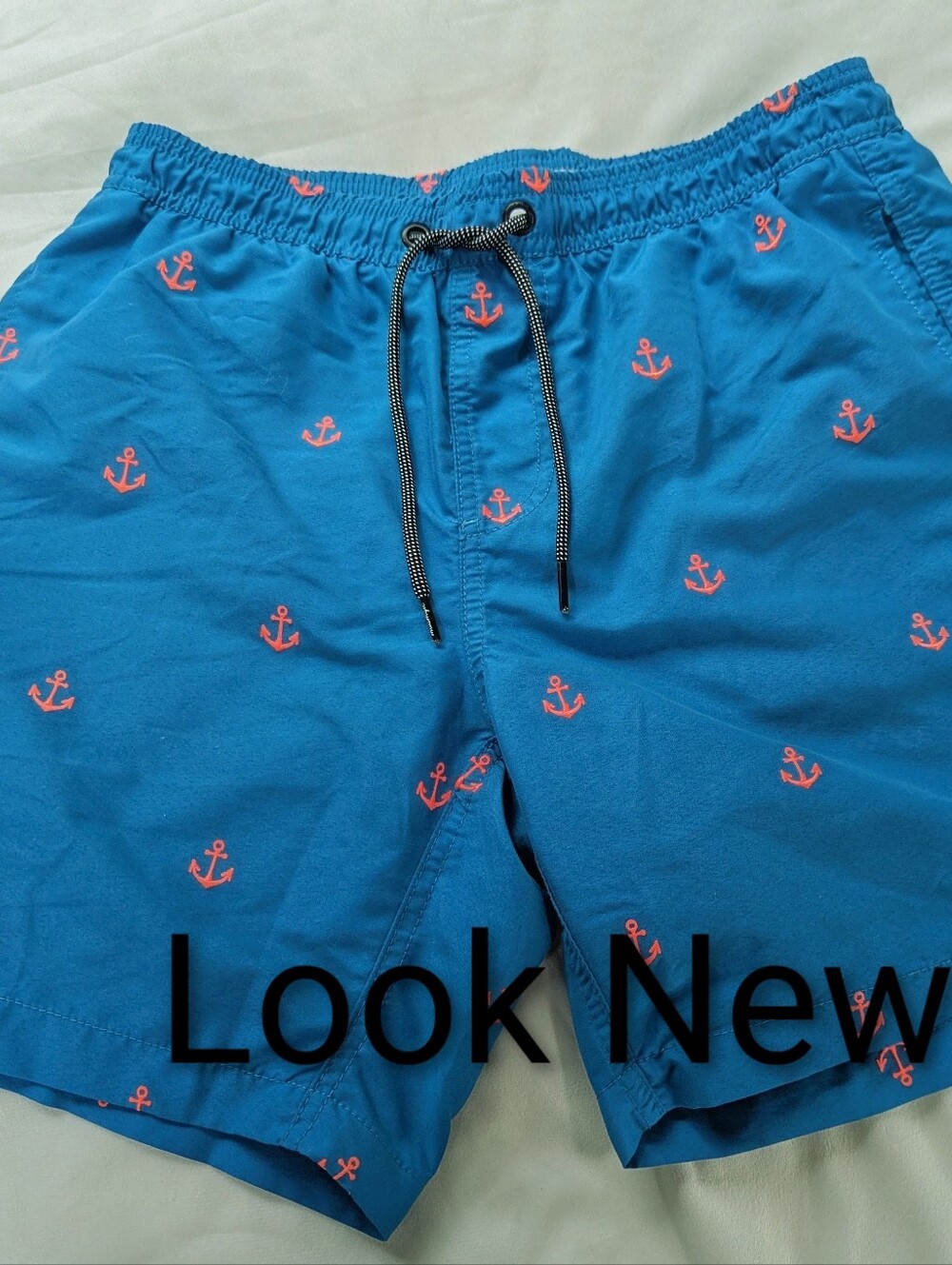 Maamgic Men's Bright Blue Swim Trunks with Coral Anchor Print
